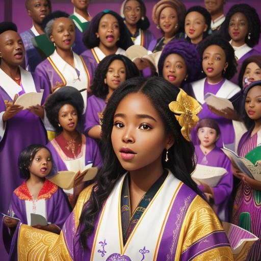 Soulful African American Choir in Purple Robes