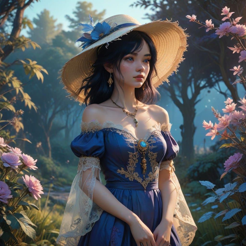Elegant Fantasy Woman in Golden Hour Glow