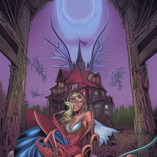 Dark Fairy Village in Comic Book Art Style