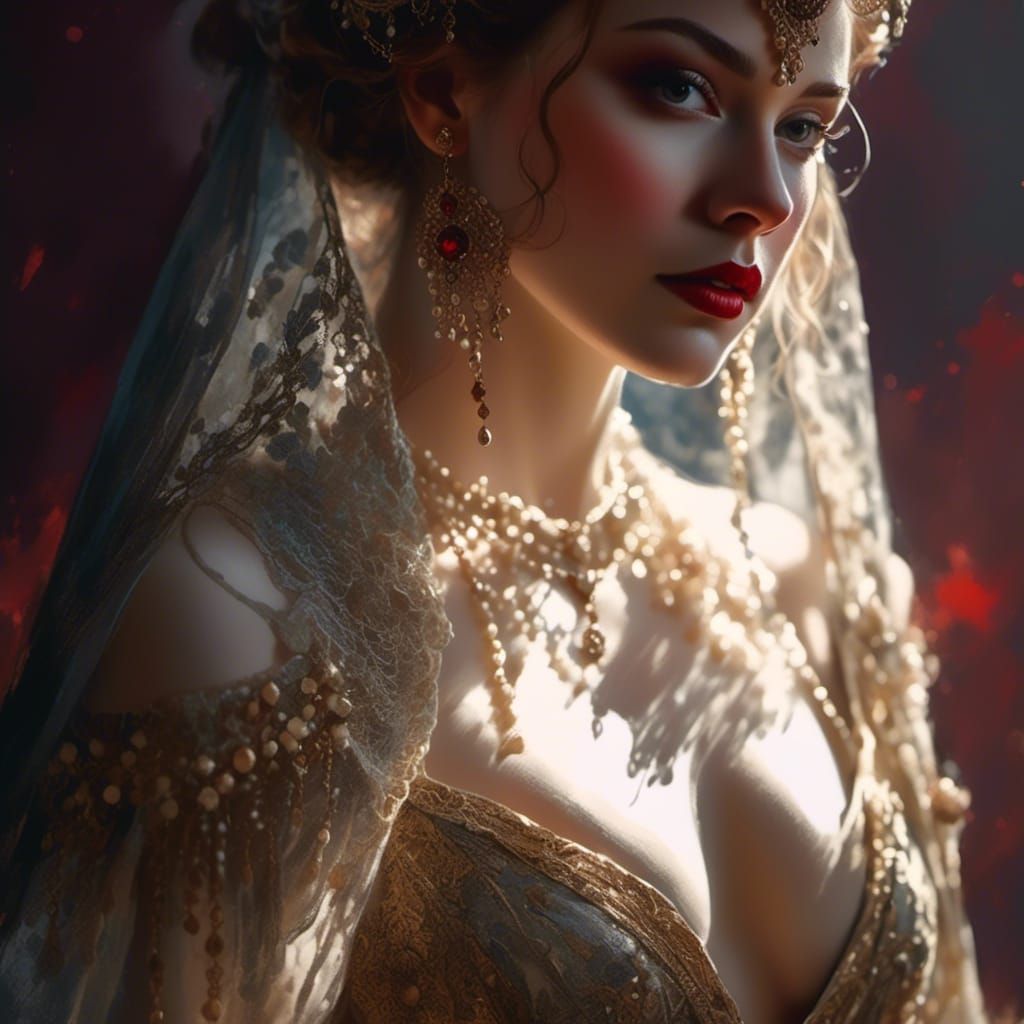 Medieval Lady with Mask Portrait in Paint Splatter Style