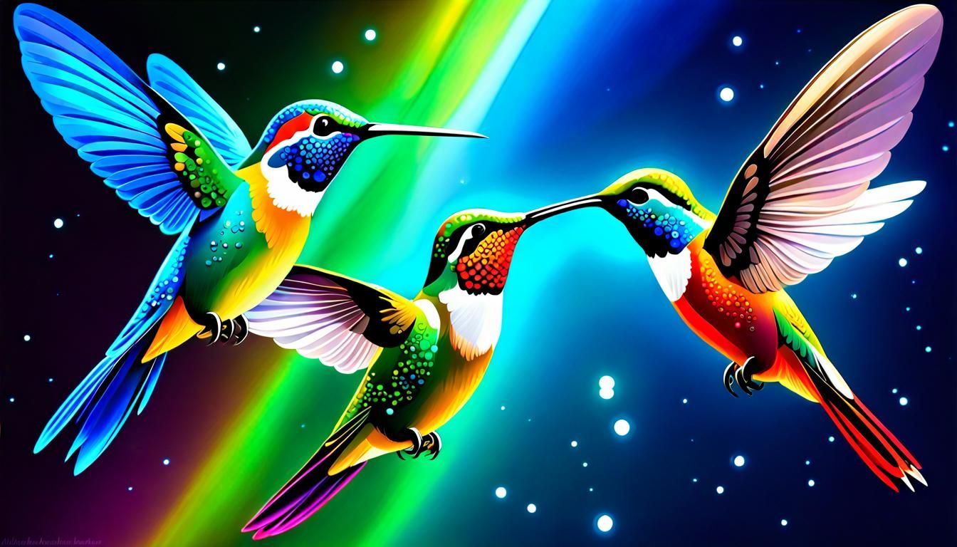 Colorful Hummingbirds in Fantasy Art Style