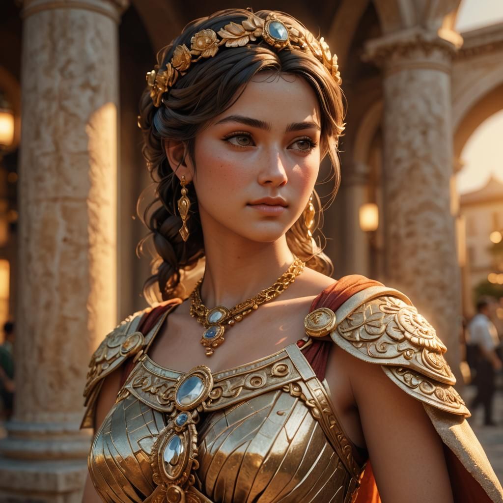 Rich Roman Woman with Soft Smile in 3D Anime Art