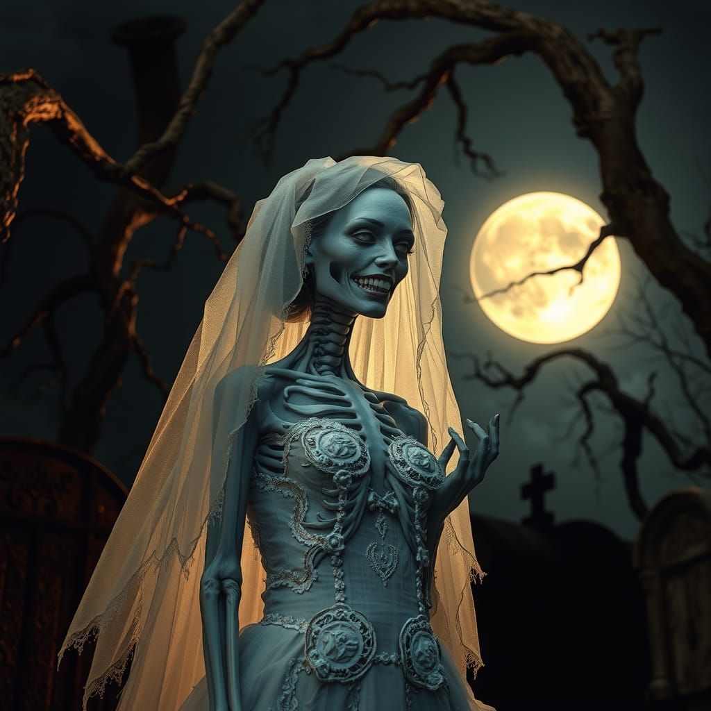 Ethereal Undead Bride in Graveyard, Gothic Horror