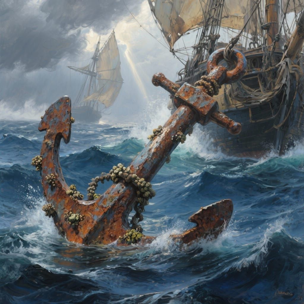 Rusty Anchor Amidst Stormy Seas