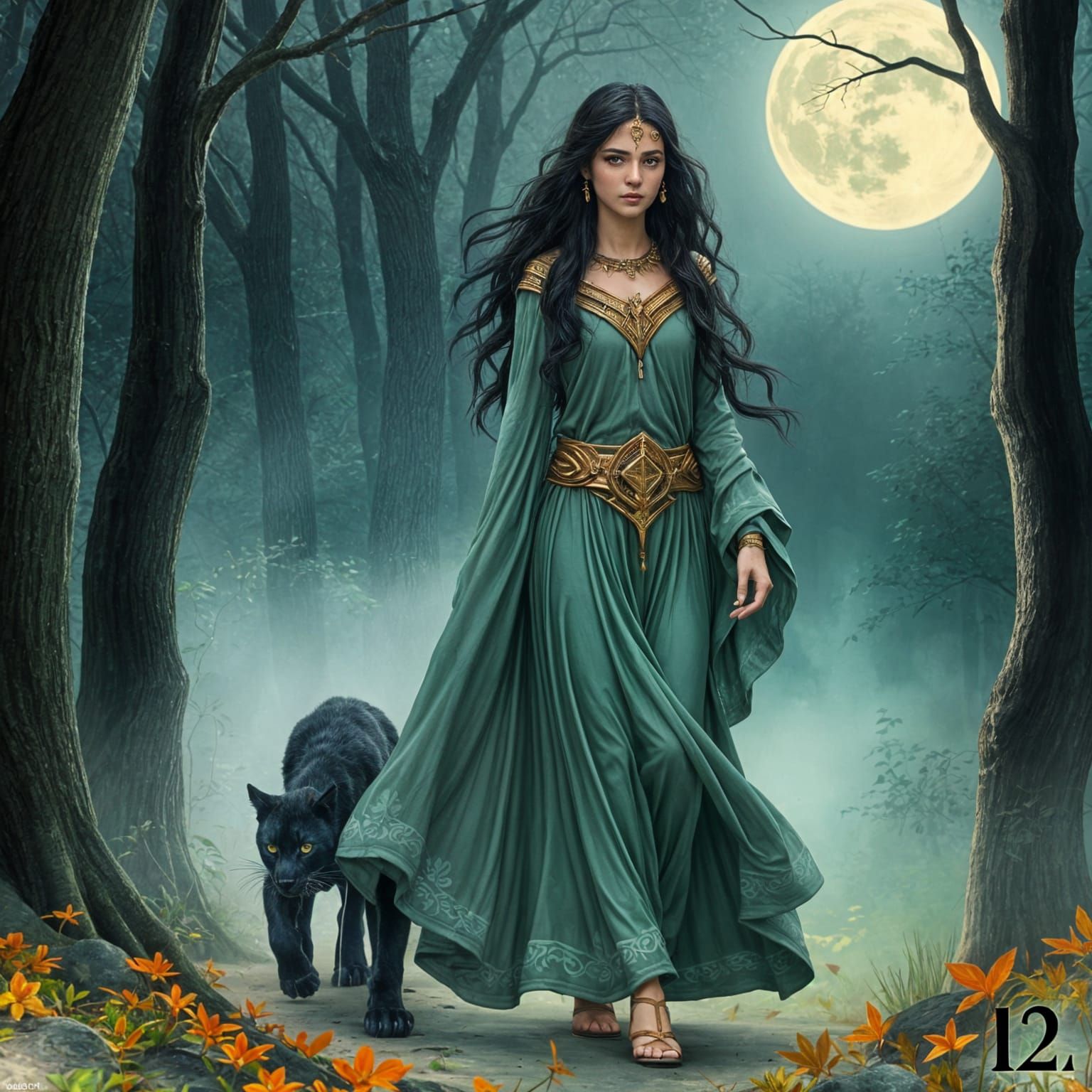Inanna Walks with Her Panther Dæmon in Whimsical Fantasy Sty...
