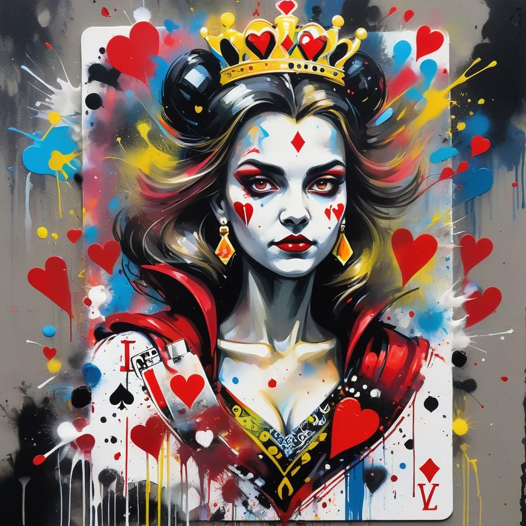 Queen of Hearts Graffiti Art in Splash Style