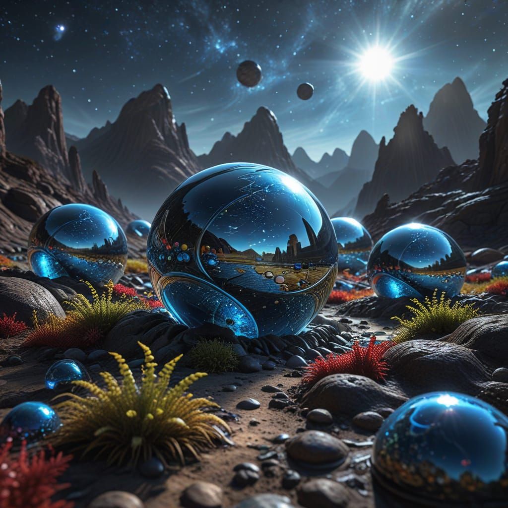 Primary Orbs Rotating Above Alien Landscape