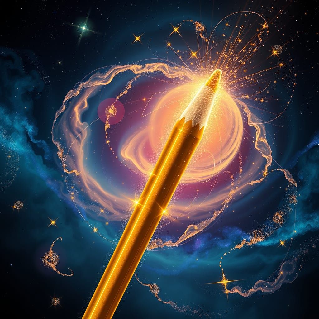 Interstellar Gold Pencil Metamorphosis in Surreal Cosmic Sty...