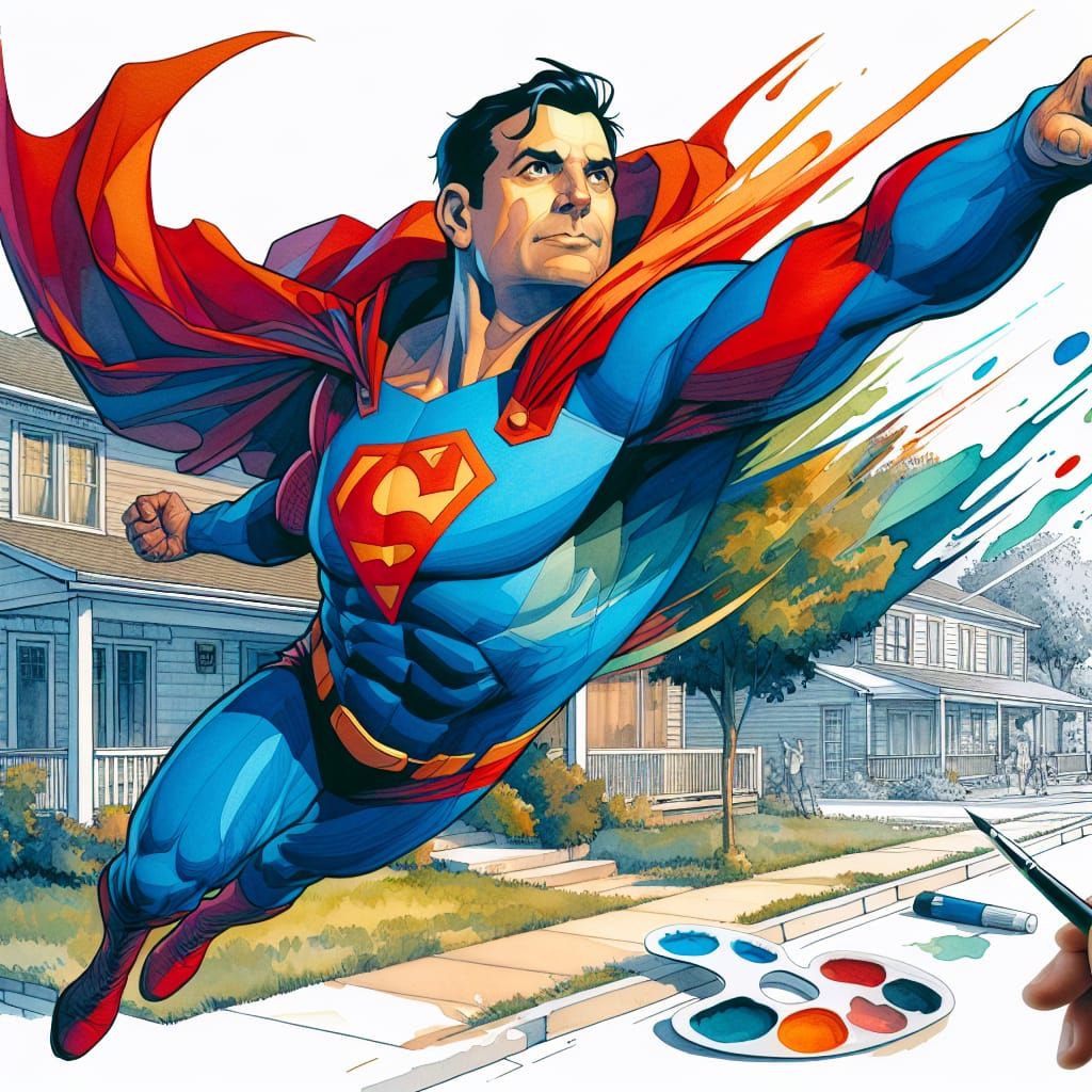 Superhero Soaring: Japanese Art Inspired Action Scene