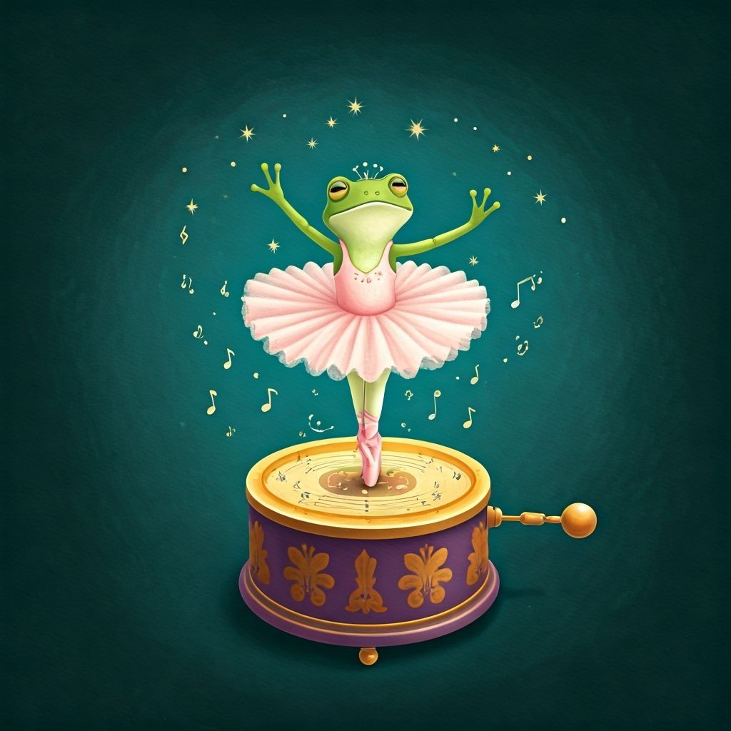 Children's Book Illustration: Frog Ballerina Music Box