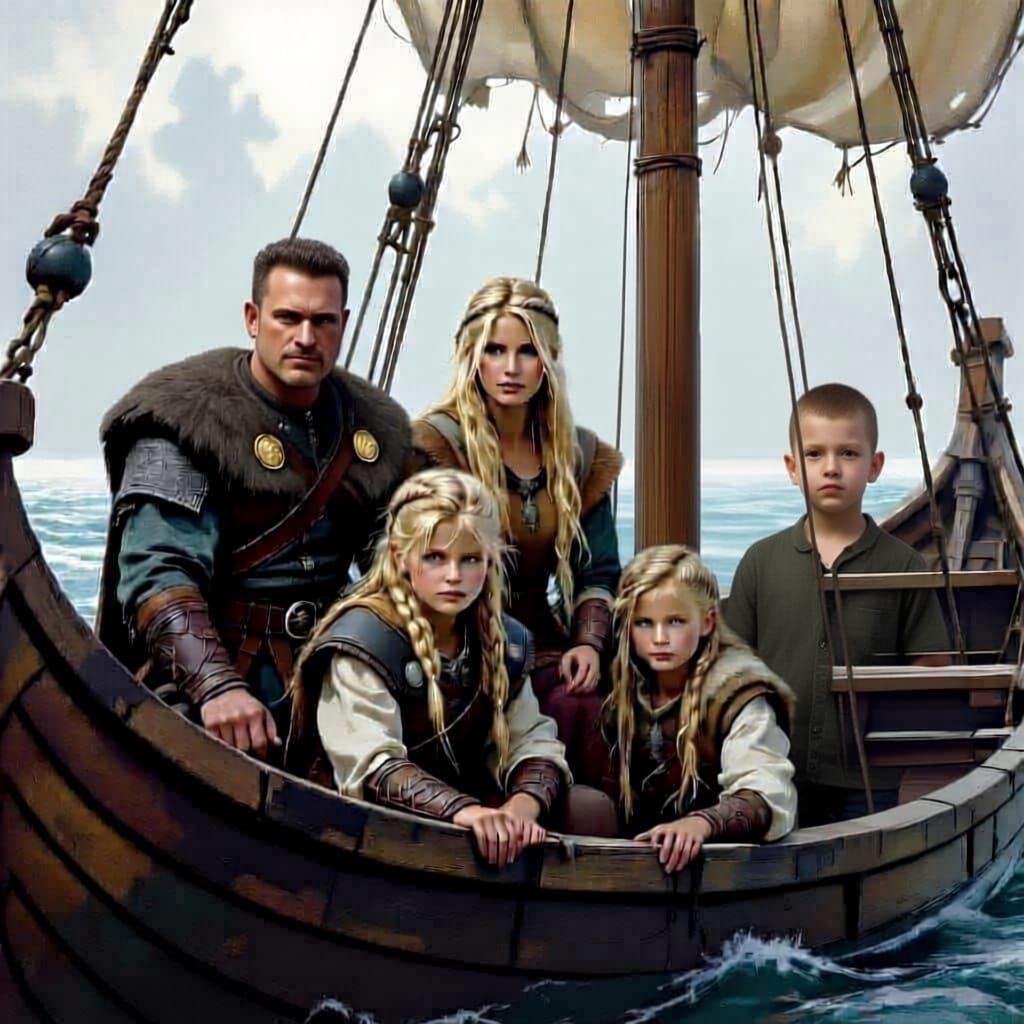 Viking Family Sailing Ship Together