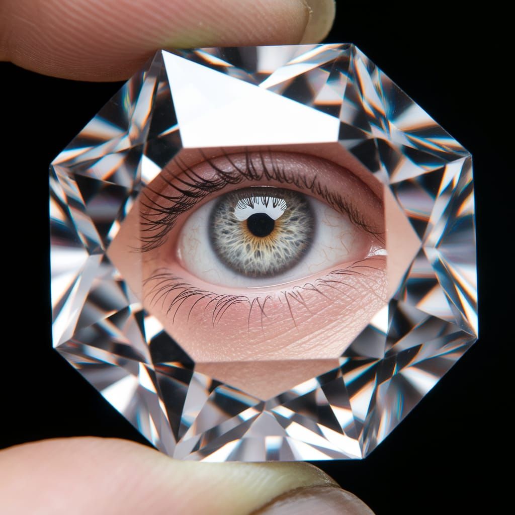 Eye Reflections in Diamond: Macro Photography Close-Up