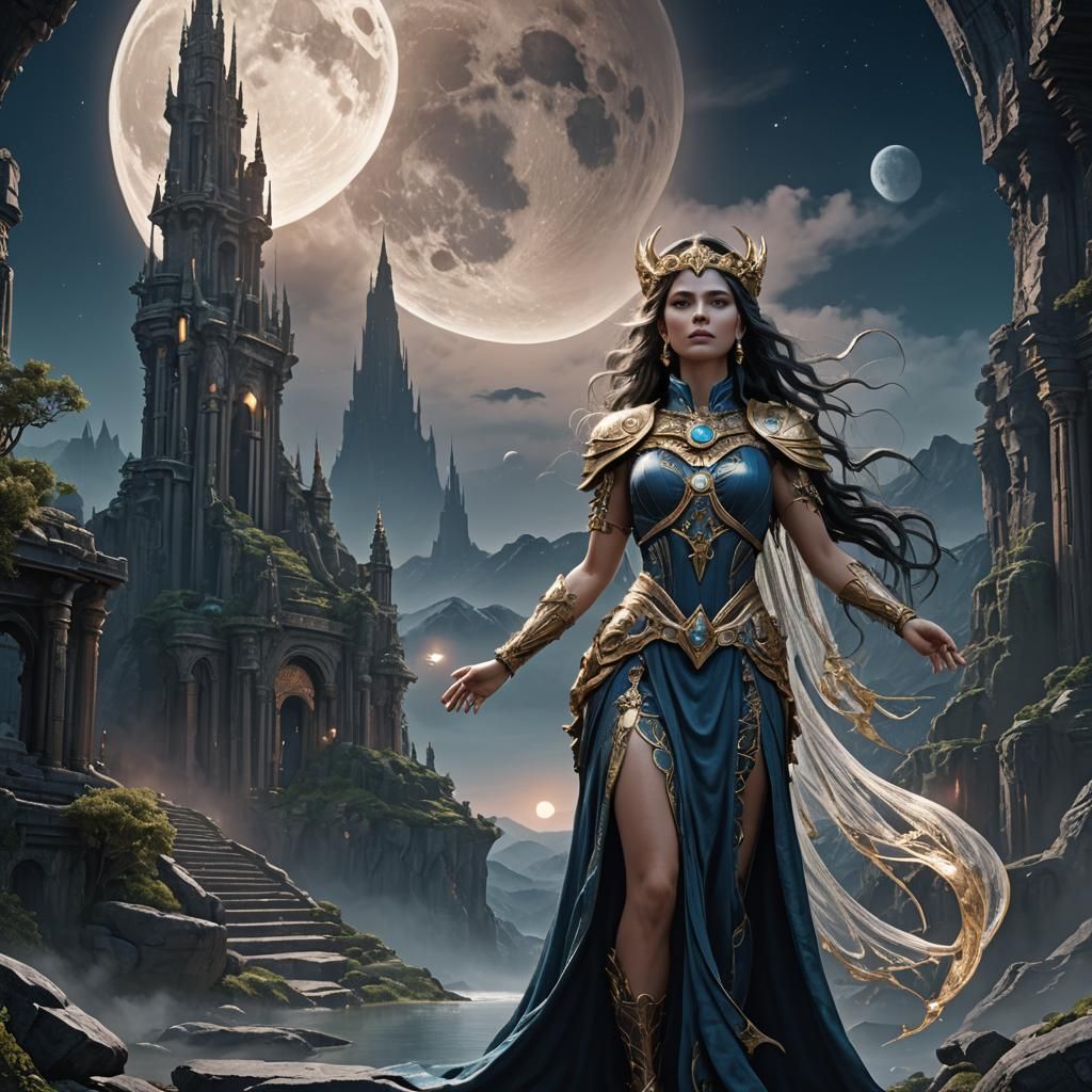 Moon Goddess Selene in Detailed Fantasy Art