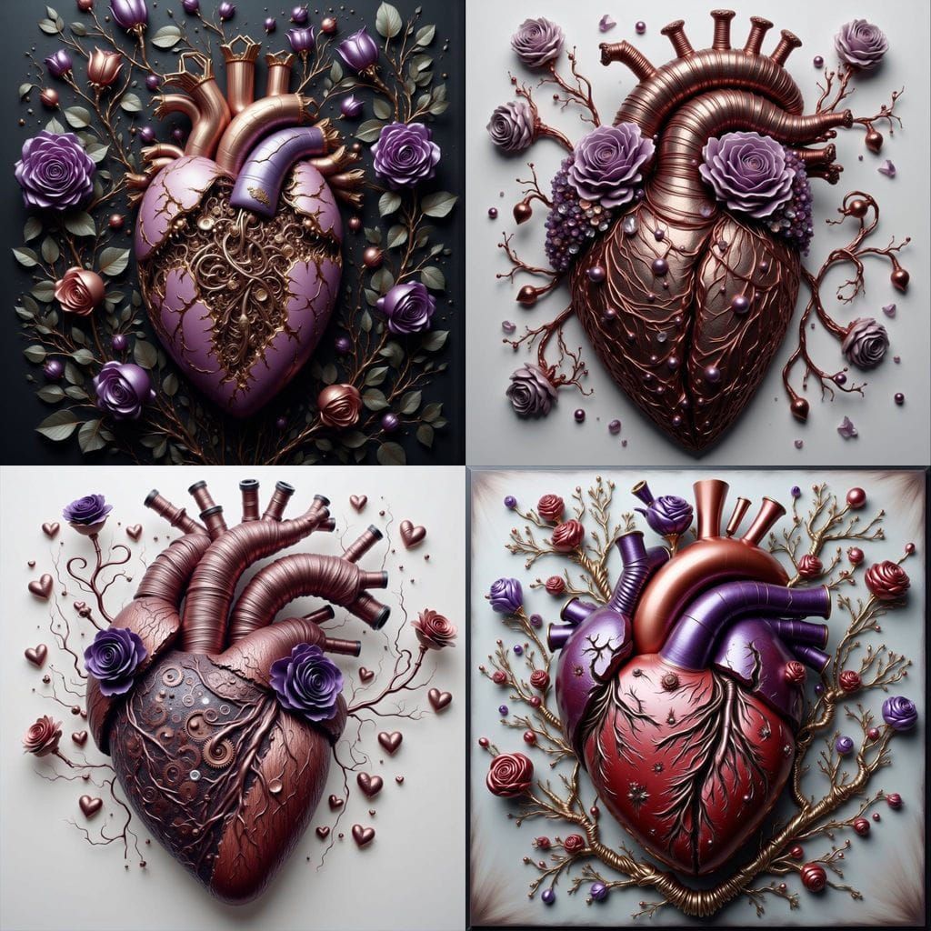 Surreal Wire Heart with Roses and Mechanical Elements