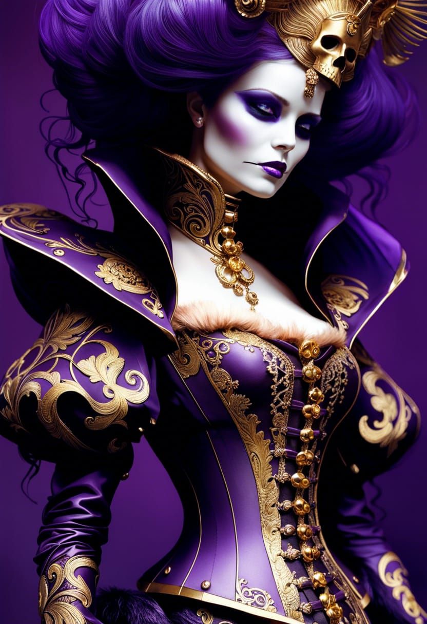 Rococo Goddess with Skull Face, Digital Art