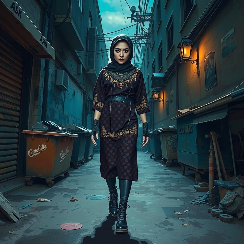 Javanese Woman in Goth Style with Batik Hijab