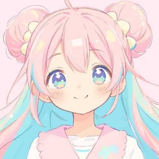 Cute Anime Girl with Pastel Space Buns