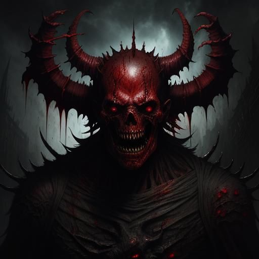 Horrific Demon with Bloody Face and Long Claws