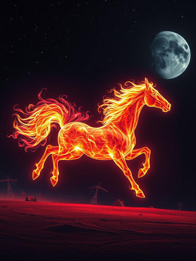 Ethereal Flaming Horse Galloping Through Night Sky