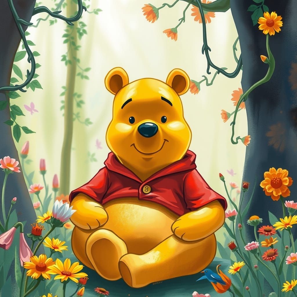Winnie the Pooh Portrait in Whimsical Forest