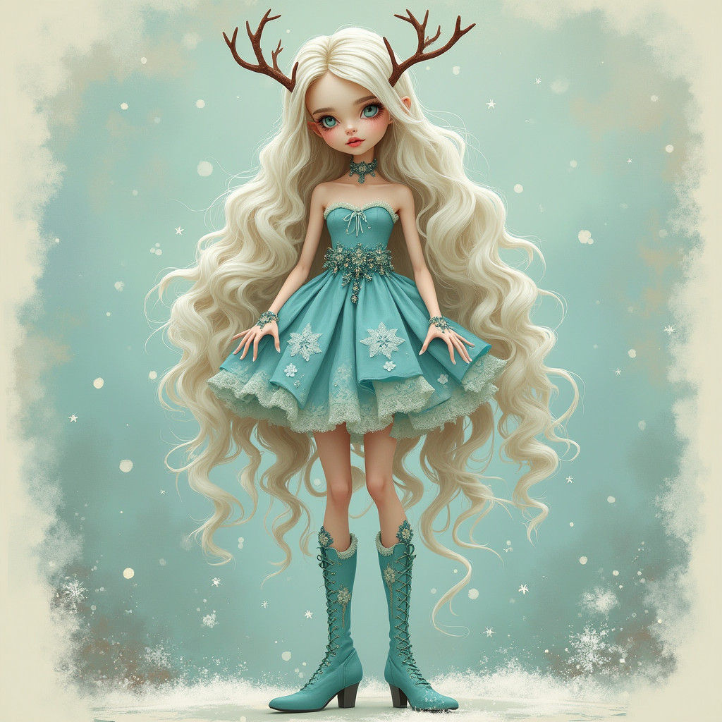 Whimsical Winter Character in Gothic Fairy-Tale Style
