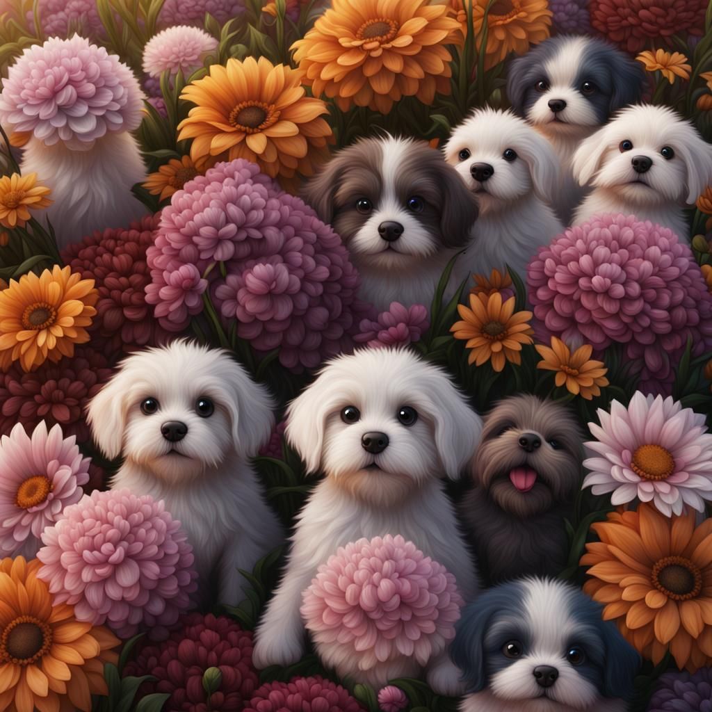Flowers Mimicking Puppies: Detailed Digital Matte Painting
