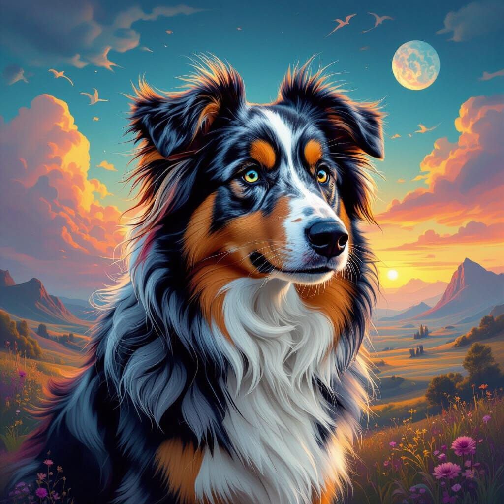 Surreal Dog Portrait in Futuristic Digital Art Style