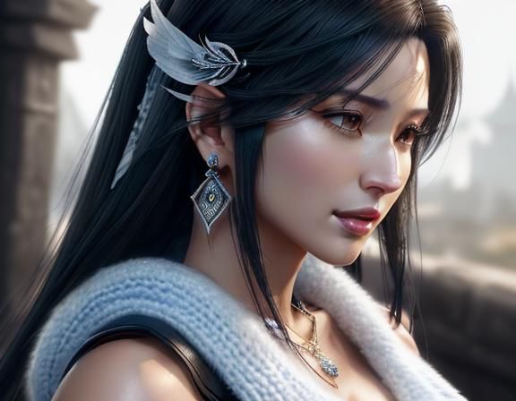 Intricate and Detailed (front close-up portrait:1.8) of beautiful Rinoa Heartily from Final Fantasy VIII