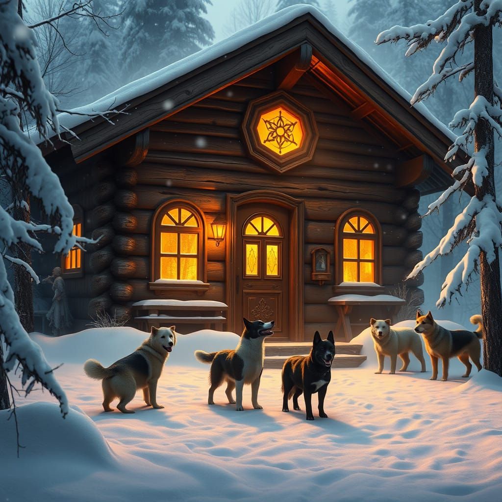 Winter Wonderland Cabin Scene in Realistic, Matte Style