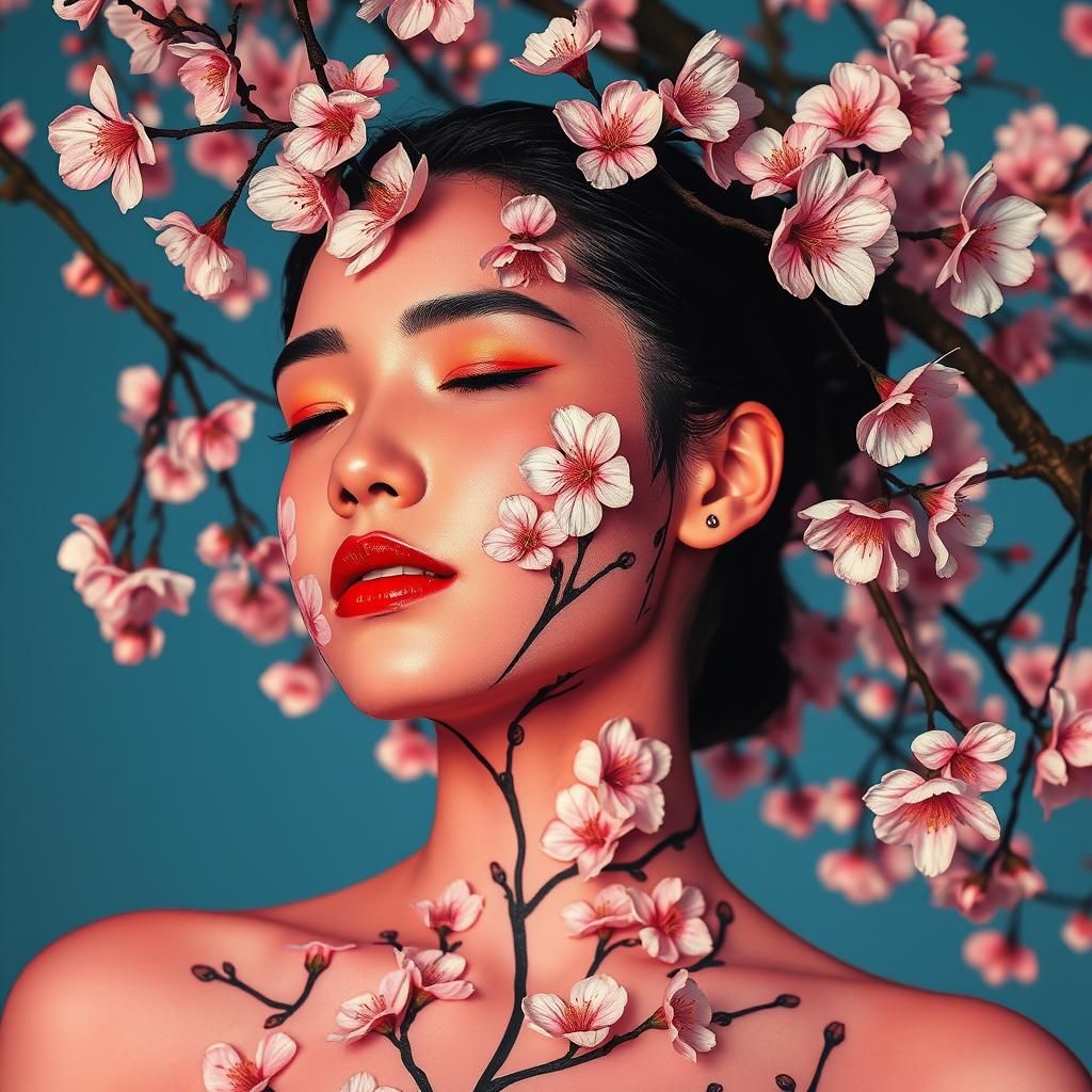 Cherry Blossom Bodypaint in Digital Comic Style