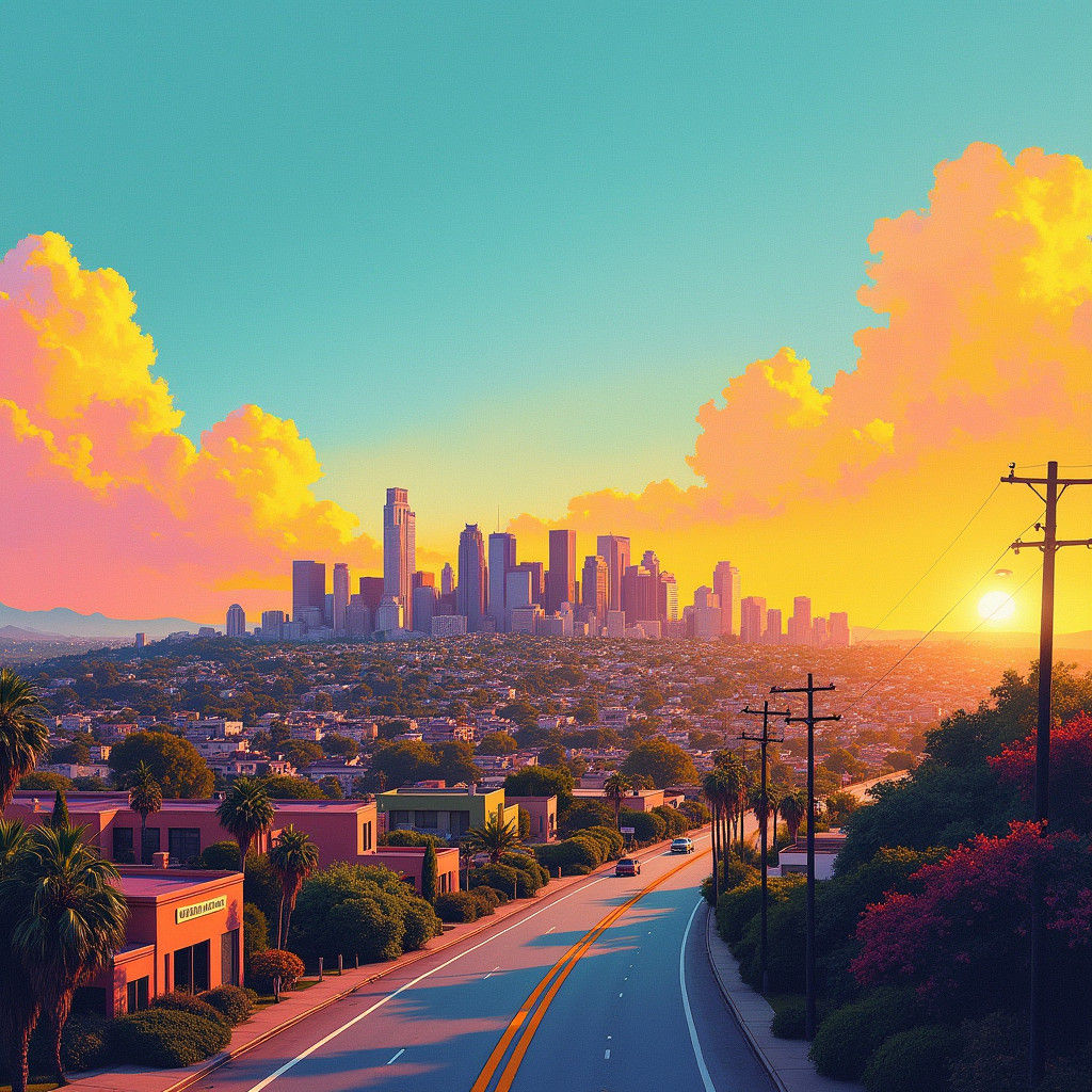 Los Angeles Cityscape in Abstract Expressionist Style