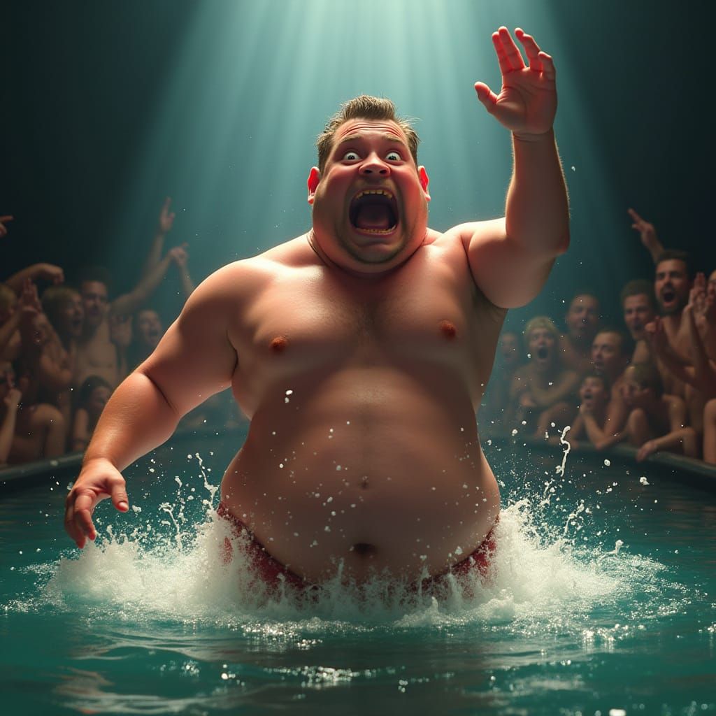 Comedic Birth Scene in a Vibrant, Dreamlike Pool