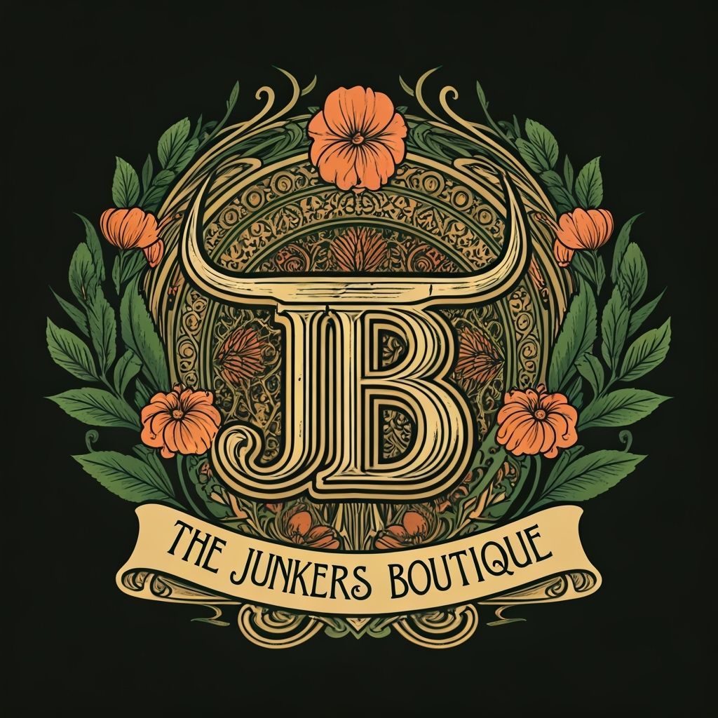 Vintage Floral Cattle Brand Logo for Junkers Boutique