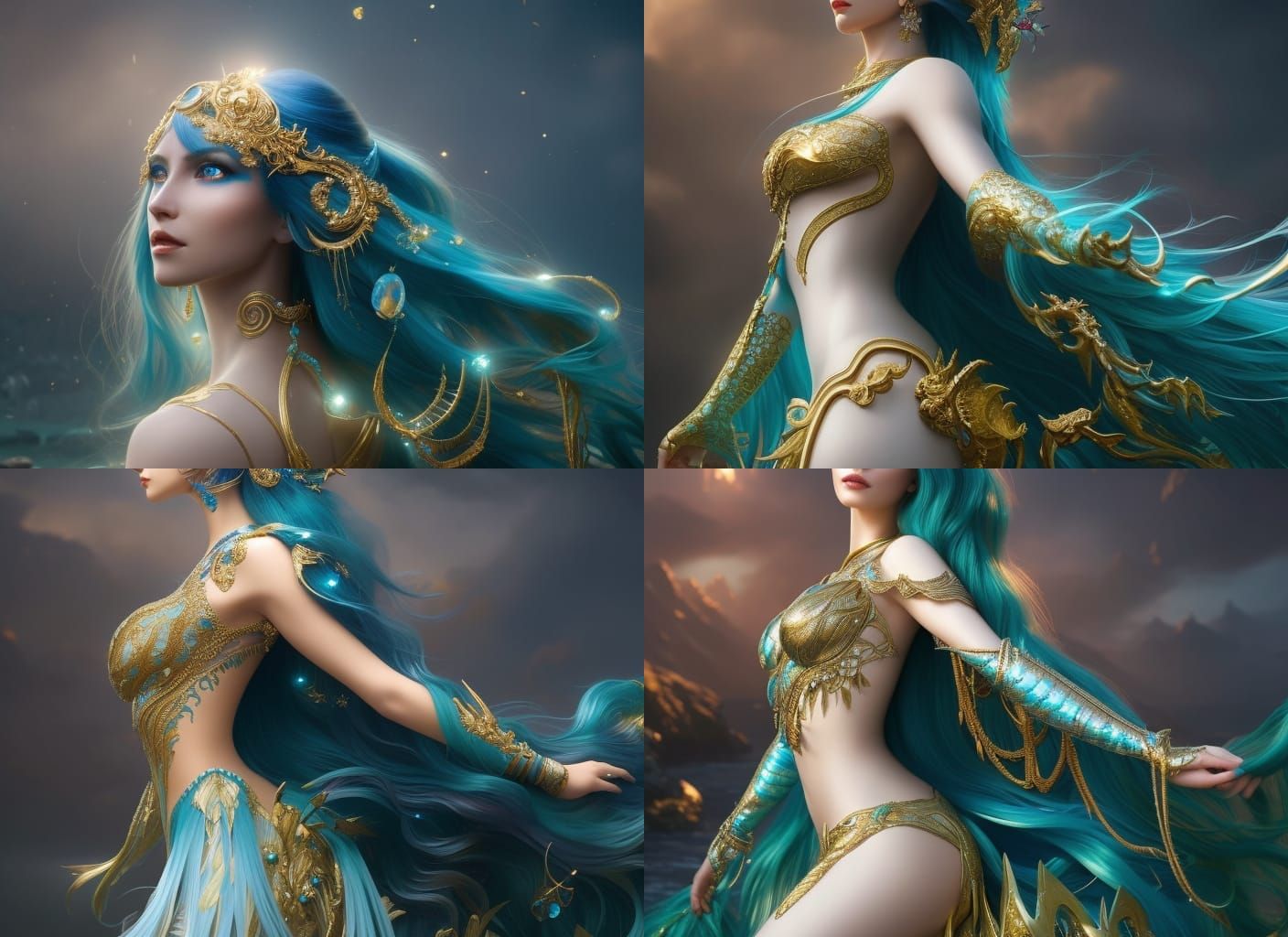 Sea-Dragon Girl with Pearl Crown: Fantasy Art