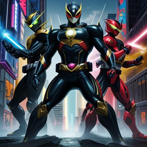 Dynamic Tokusatsu Film Still: Power Rangers in Manga Style