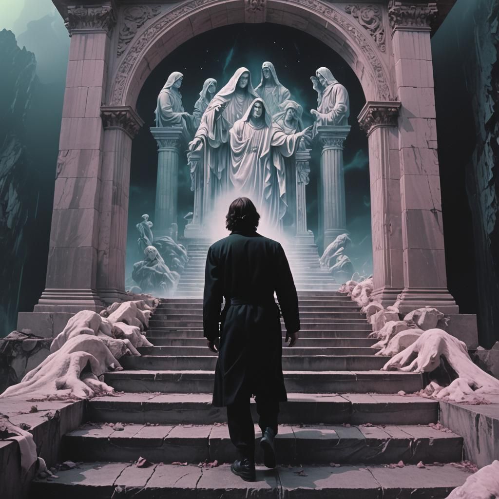 Vaporwave Dark Fantasy Scene in 80s Film Style