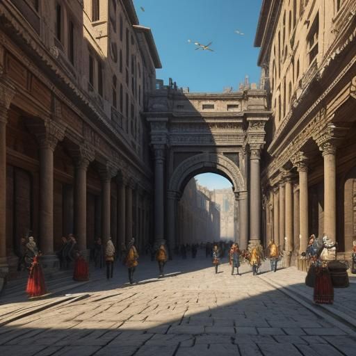Grand Roman Market Entrance: Detailed Matte Painting