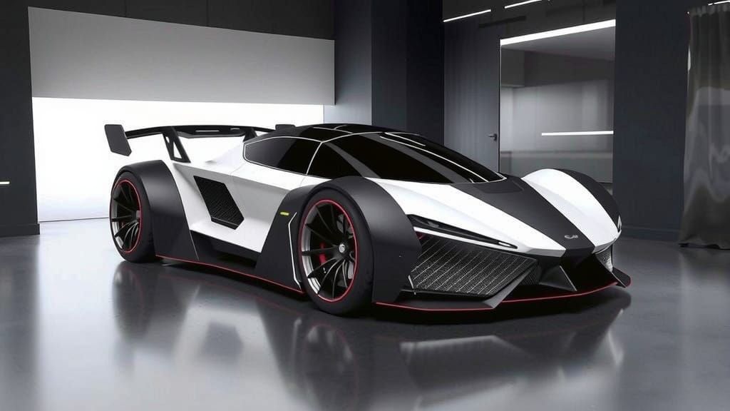 Cyberpunk Hypercar Concept in Neon-Lit Cityscape