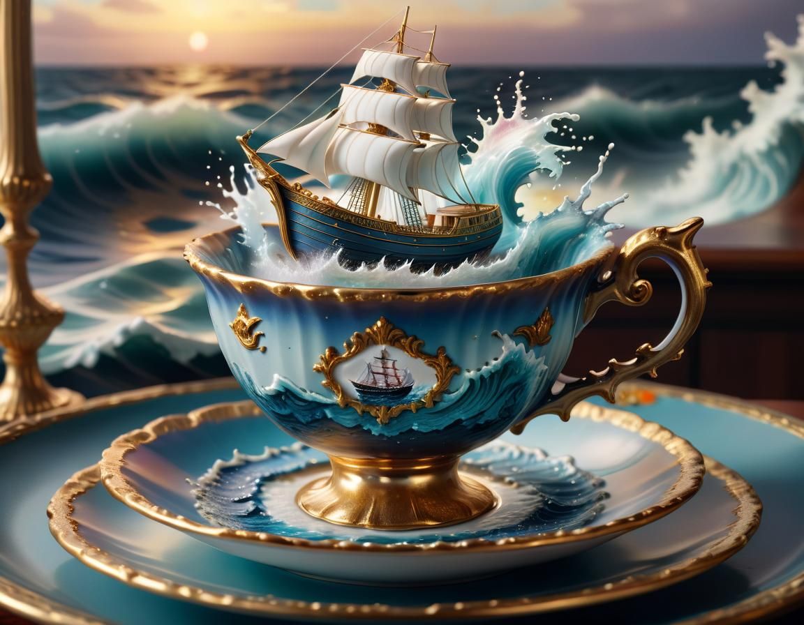 Hyperrealistic Ship Sails a Teacup Sea