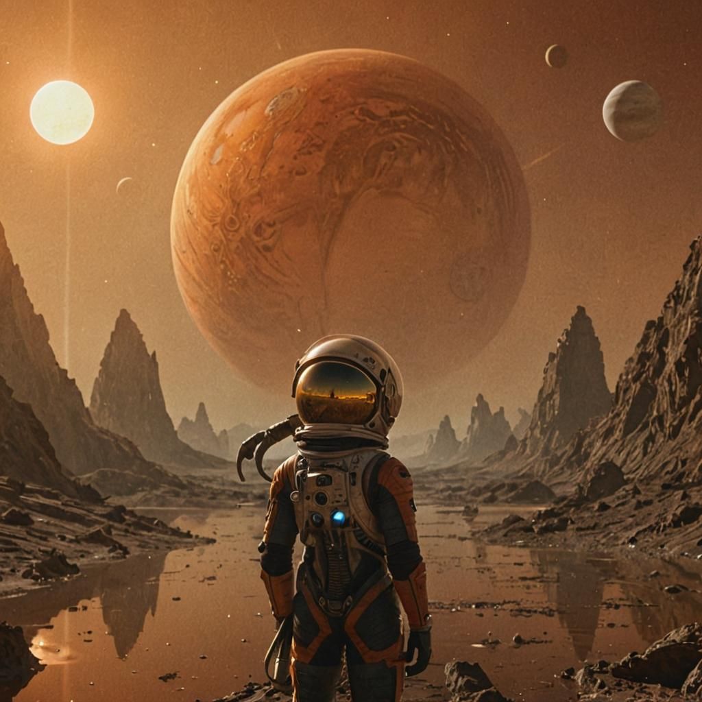 Astronaut Gazing at Exomoon: Photorealistic Concept Art