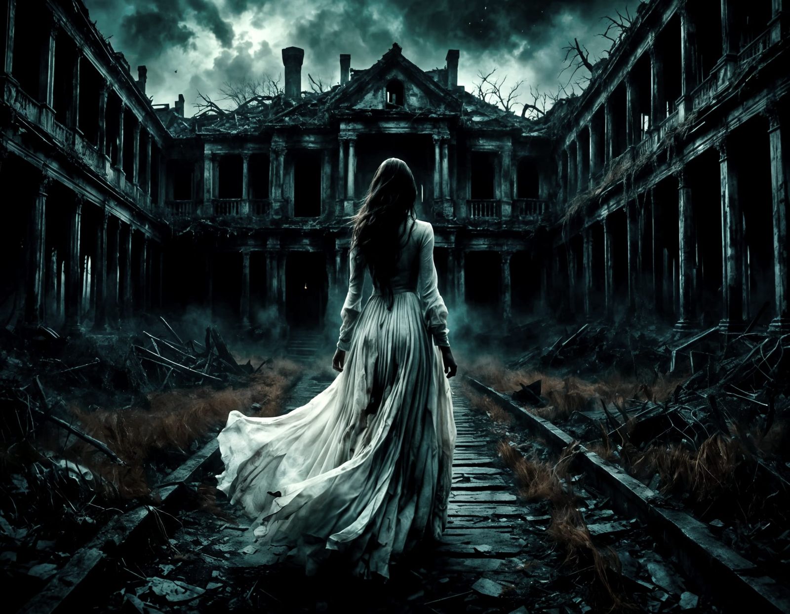 Abandoned Asylum on Stormy Cliff: Gothic Horror