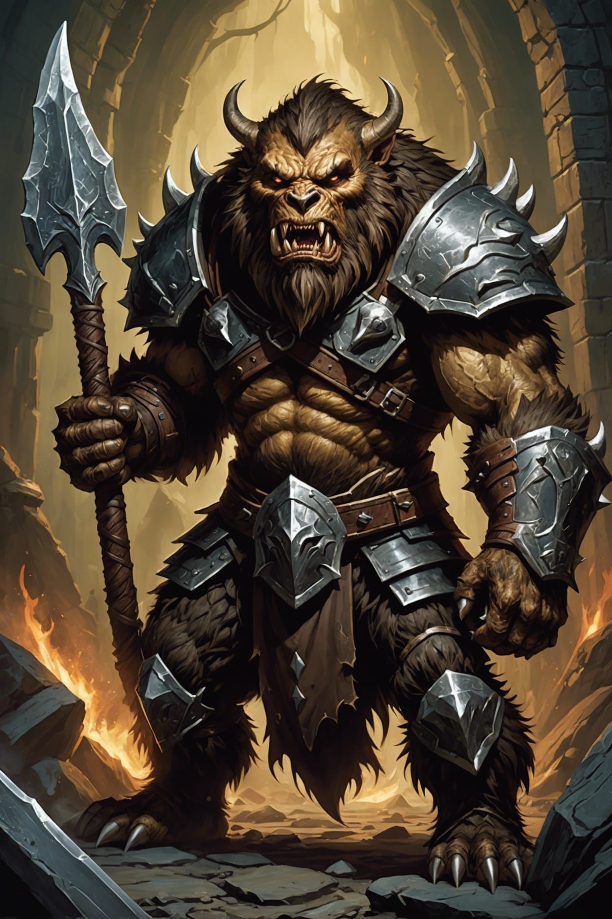 Menacing Bugbear Warrior in a Dark Dungeon