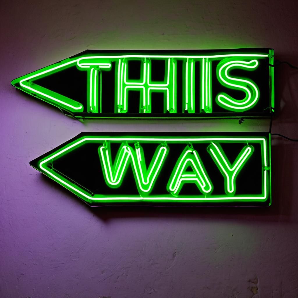 Bright Neon Sign Directs: "THIS WAY NEO"