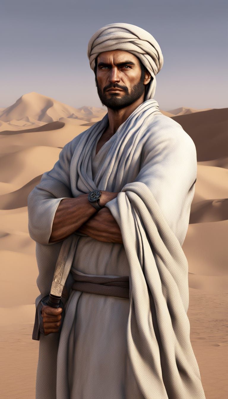 Muscular Persian Warrior in Desert Regalia