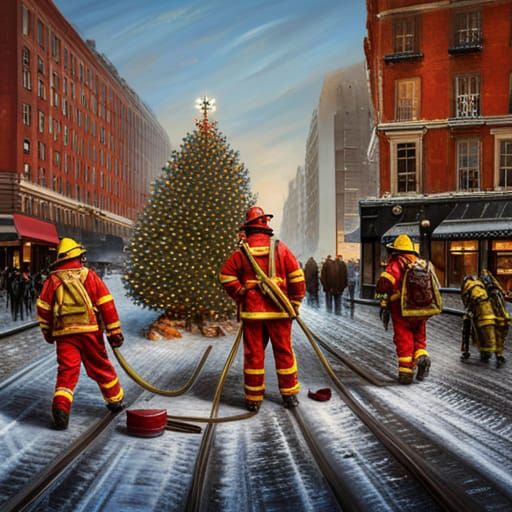Christmas Tree Featuring Fireman Figurines