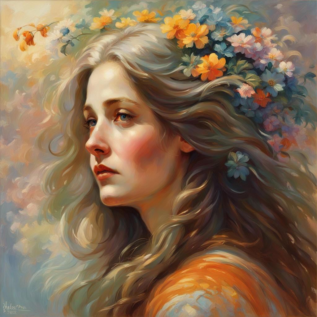 Hyperrealistic Portrait of Young Woman with White Hair