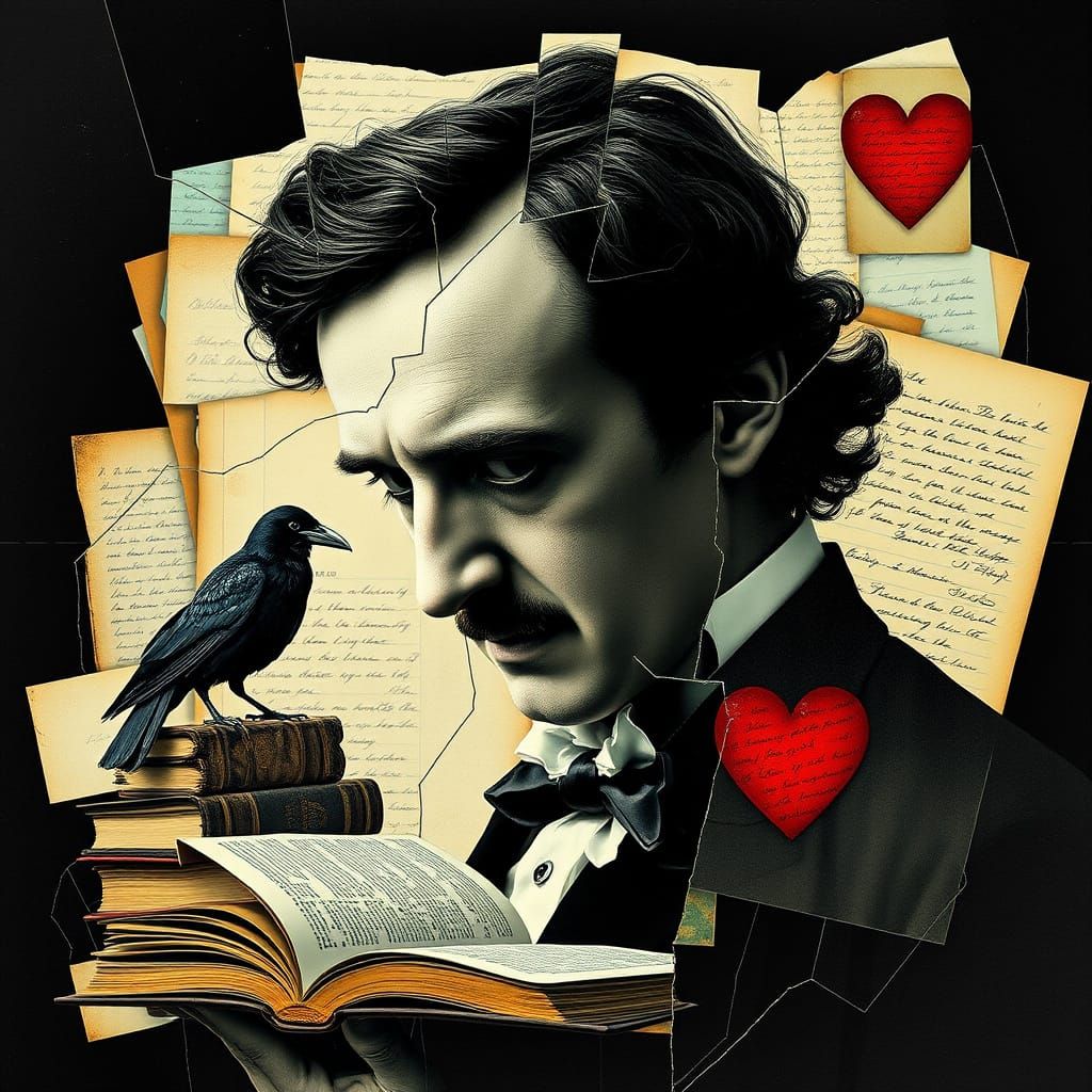 David Hockney-Inspired Portrait of Edgar Allan Poe in Fragme...