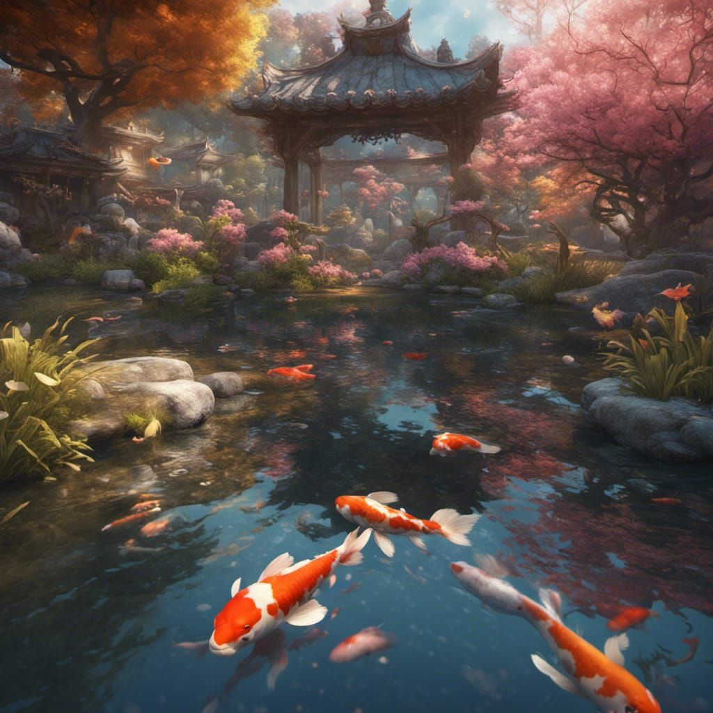 Impressionist Koi Pond in Detailed Matte Painting