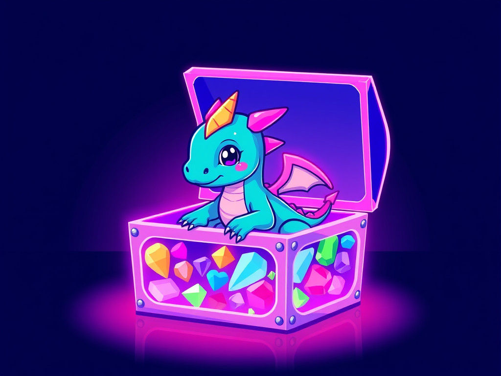 Bio-Luminescent Dragon in Neon Gemstone Chest