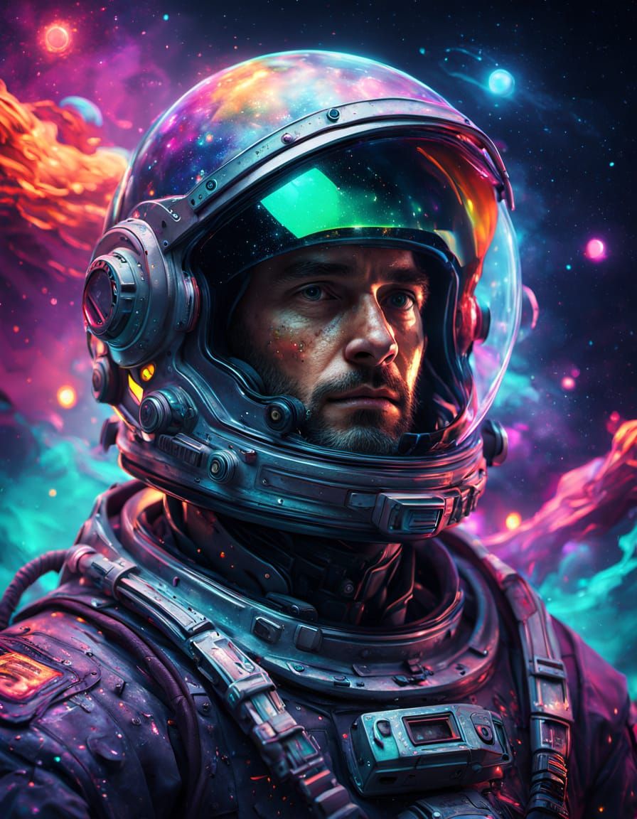 Cosmic Meltdown: Sci-Fi Astronaut in Neon Haze